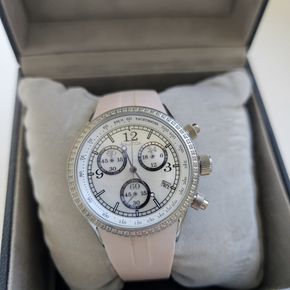Nautica water resistant watch with rubber blush band